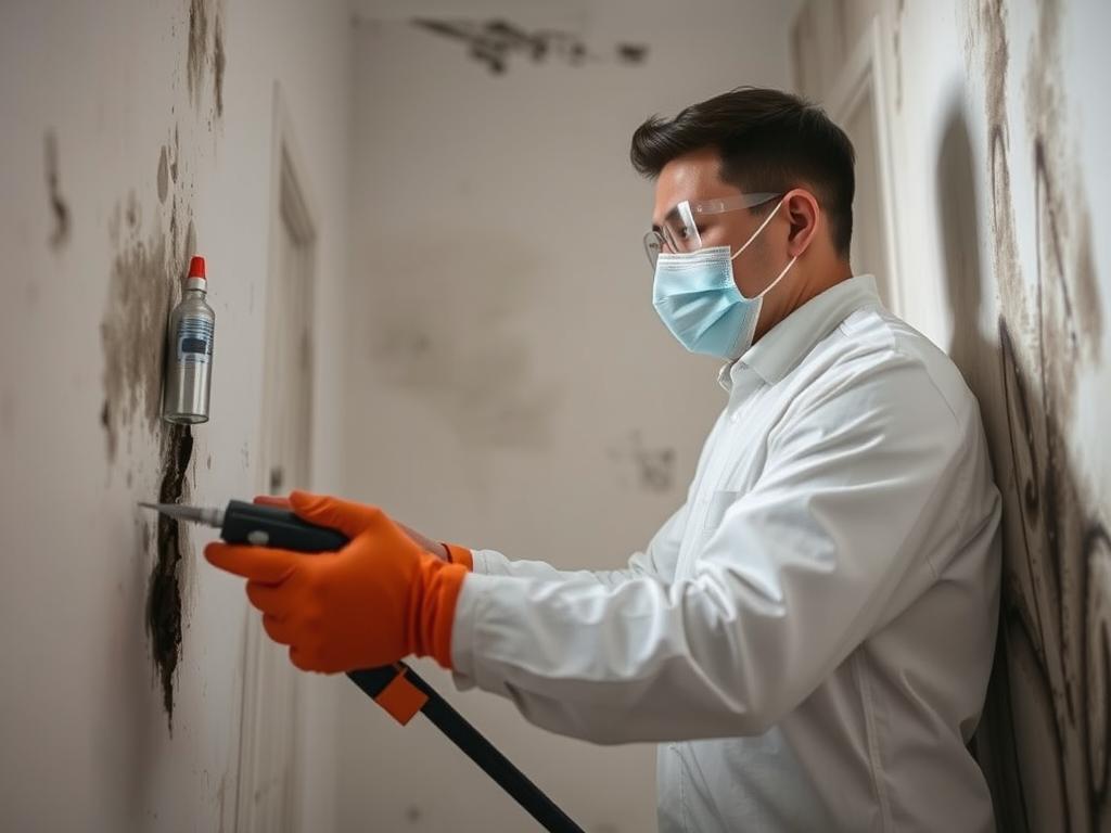 Professional restoration technician assessing smoke damage